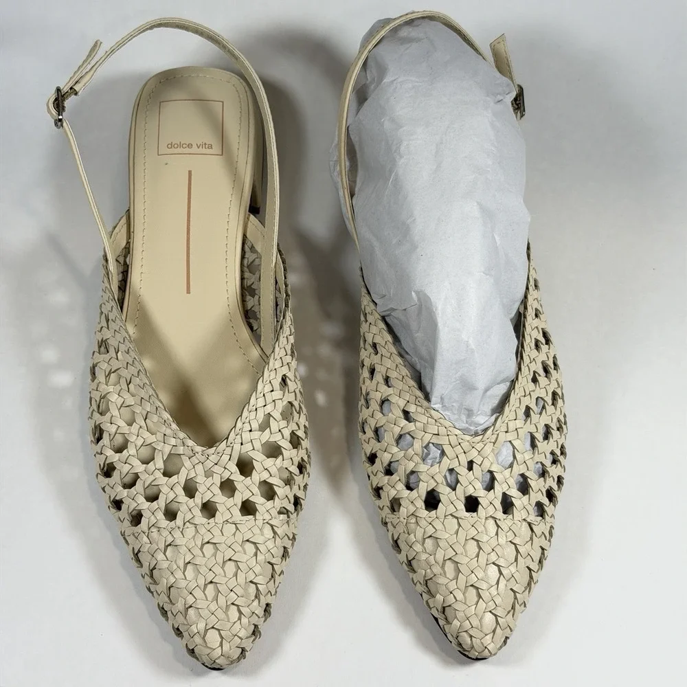 Dolce Vita Size-10M Birdie Off White Woven‎ Slingback Flats